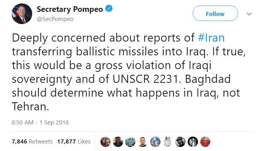 pompeo-twitt-on-Iran-missile-to-Iraq