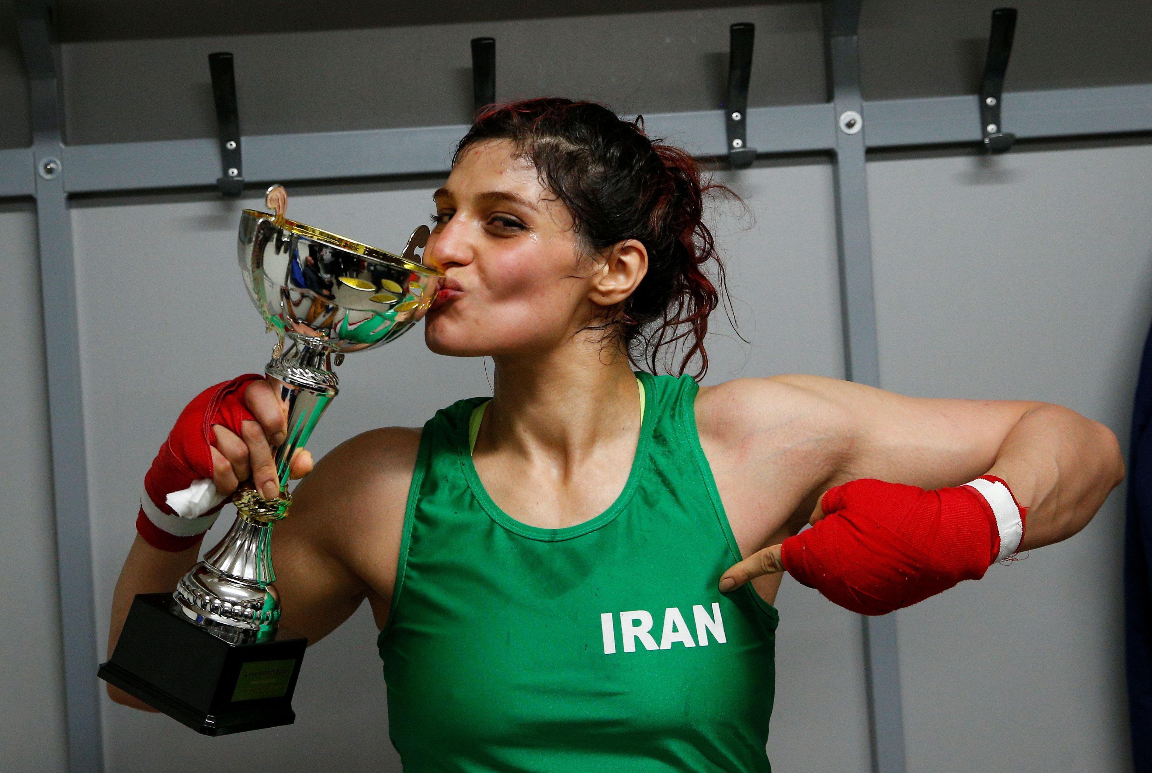 Iranian Boxer Sadaf Khadem Poses In The Locker Room After