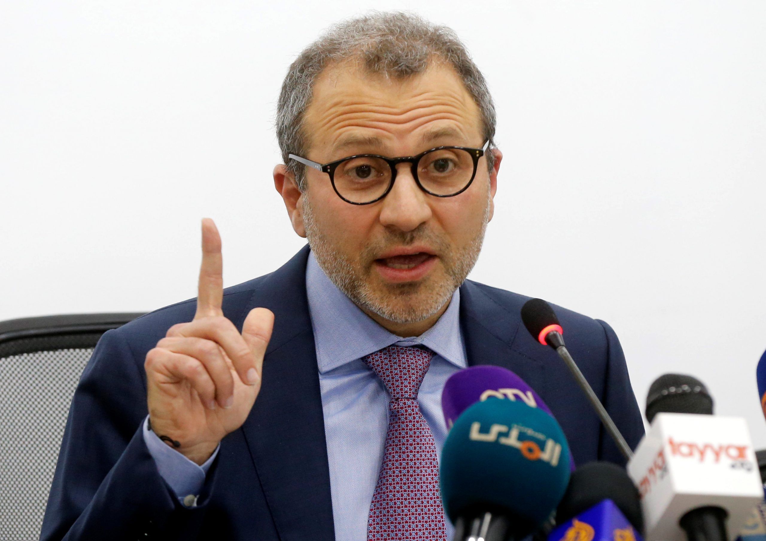 Lebanon's caretaker Foreign Minister Gebran Bassil gestures as he ...