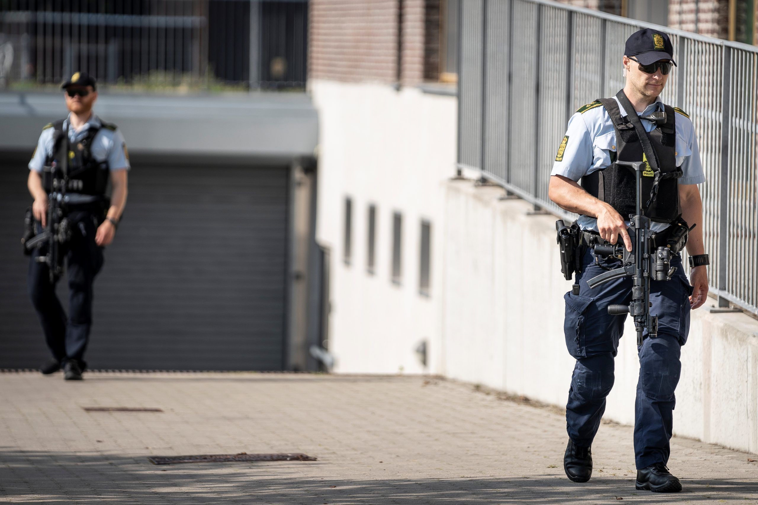 Danish police patrol outside the courthouse in Roskilde, Denmark June 26, 2020. REUTERS./