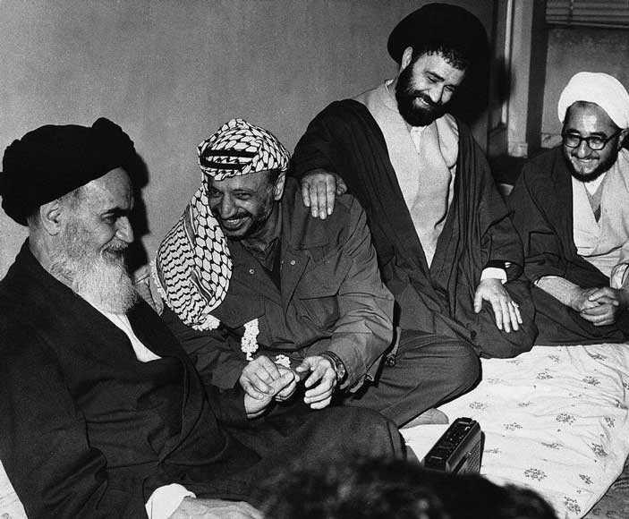 Yasser Arafat in Iran, meeting with Khomeini. Kayhan London