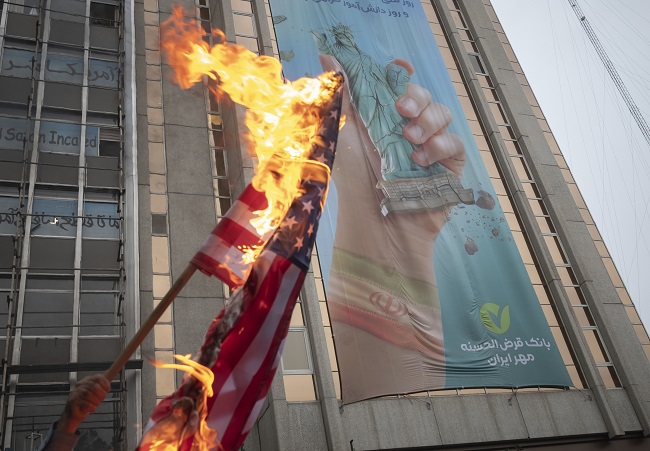 Iran-Burning U.S. And Israeli Flags And Effigy In Anniversary Rally