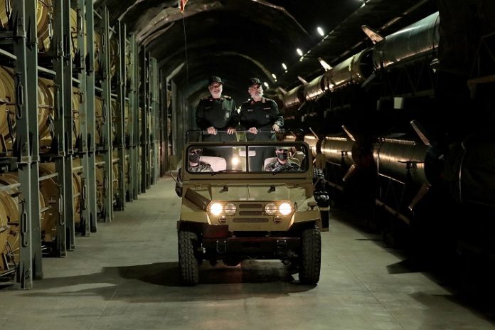 Commander-in-chief of the Islamic Revolutionary Guard Corps, Major General Hossein Salami and commander of the IRGC Aerospace Force, Amir Ali Hajizadeh, visit an underground of the new