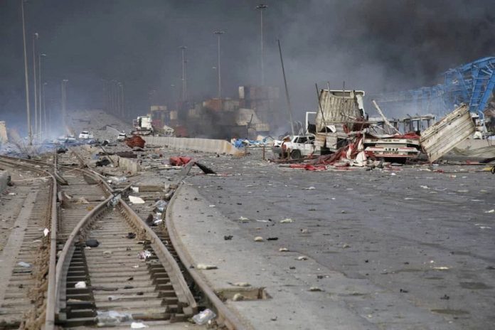 Smoke rises following an explosion at the Shahid Rajaee port in Bandar Abbas