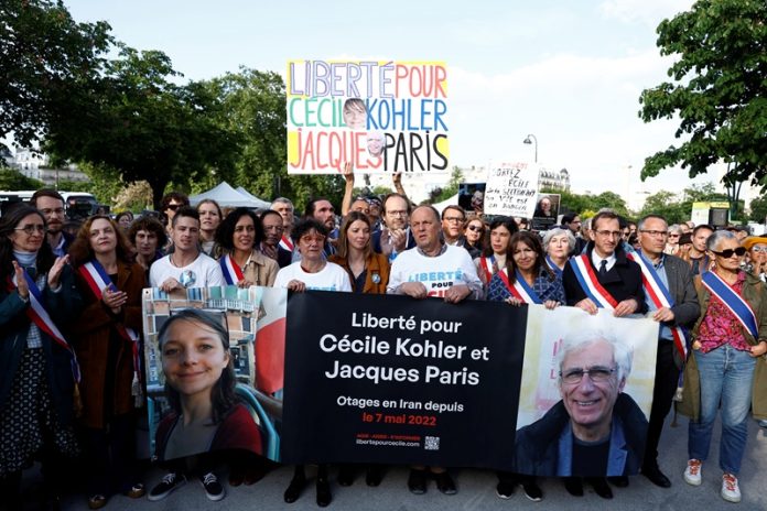 Rally in support of Cecile Kohler and Jacques Paris, imprisoned in Iran for 3 years
