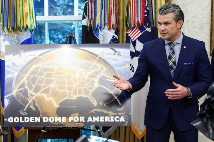 U.S. President Donald Trump and U.S. Defense Secretary Pete Hegseth make an announcement at the White House in Washington