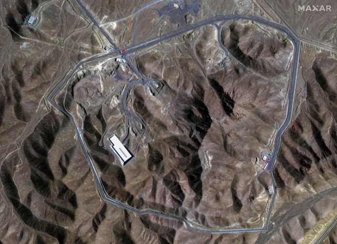 A satellite view shows an overview of Fordow underground complex, before the U.S. struck the underground nuclear facility, near Qom