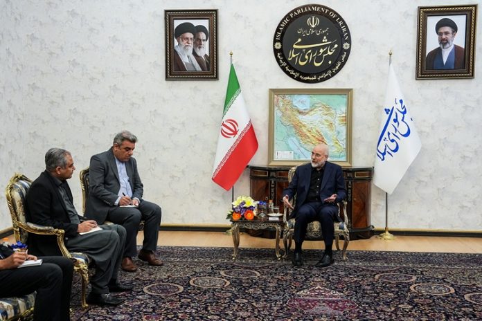 Iranian Parliament Speaker Mohammad Bagher Ghalibaf meets with Pakistan's Interior Minister Mohsin Naqvi, in Tehran