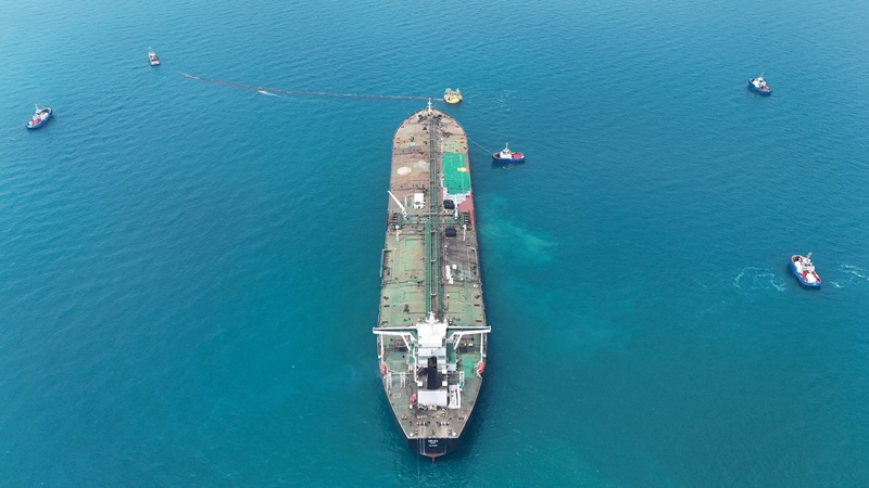 FILE PHOTO: Drone view of oil tanker HELGA berthed at one of Iraq's southern offshore oil terminals near Basra
