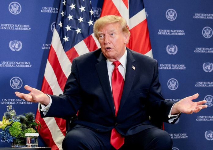 US President Trump participates in a bilateral meeting with Britain's PM Burnham during the 81st United Nations General Assembly (UNGA) in New York City