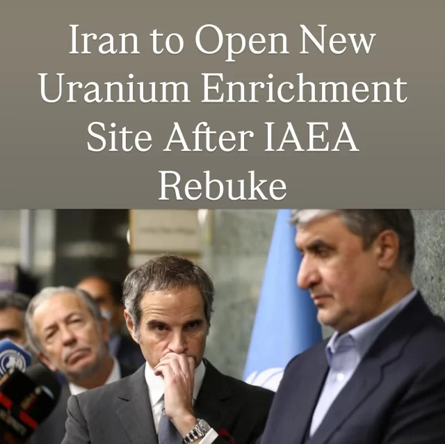 VIENNA, June 12 (Reuters) – Iran has informed the U.N. nuclear watchdog it plans to open a new uranium enrichment facility in response to the watchdog’s board of governors declaring it in breach of non-proliferation obligations on Thursday, an official from the watchdog said.

The move by Iran was among several measures being taken because of the resolution, Iranian state TV said. The International Atomic Energy Agency official, who spoke on condition of anonymity, said Iran had provided no further details such as the location of the site.

(Reporting by Francois Murphy; Editing by Andrew Cawthorne)
